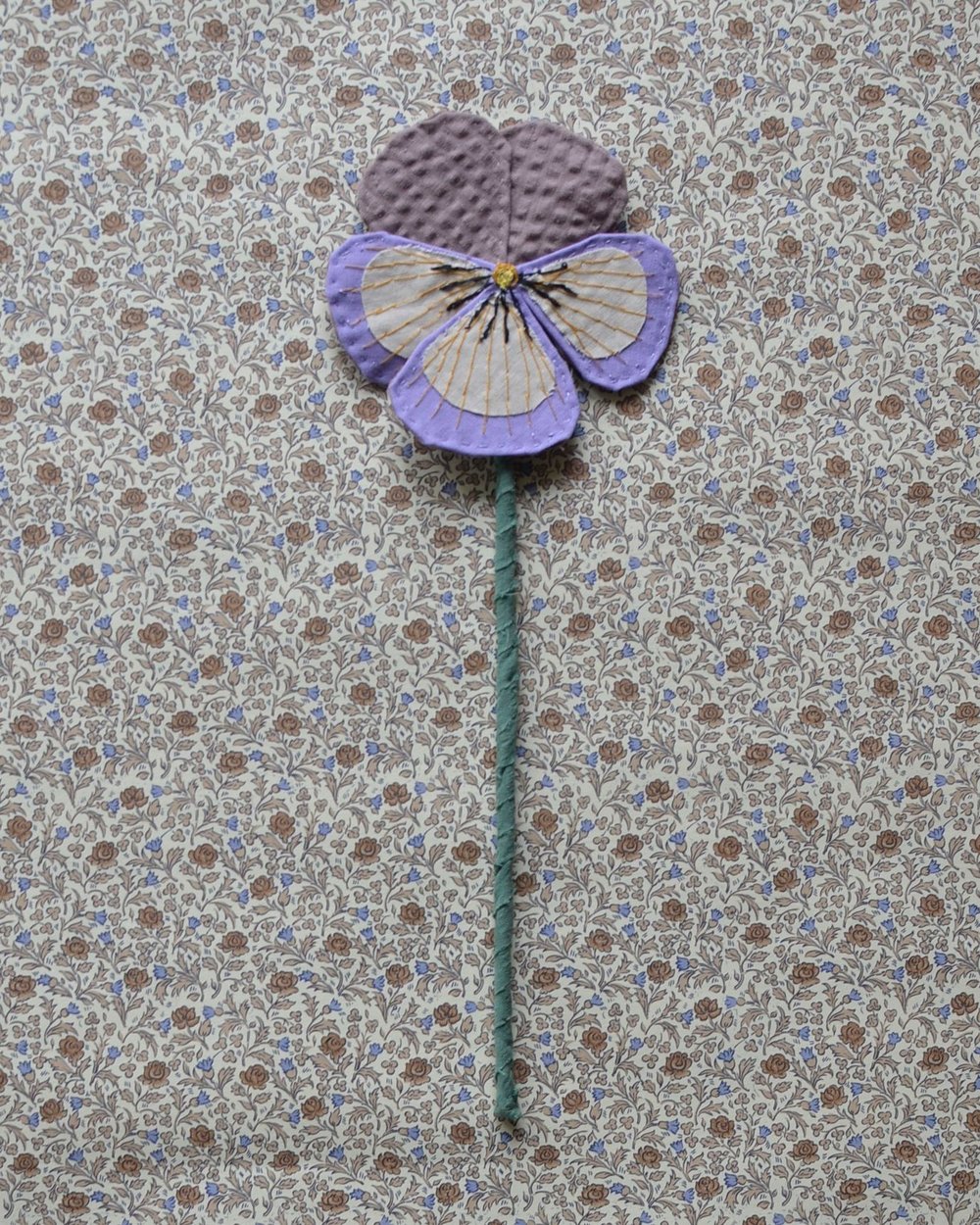 Image of Fabric Flower - Purple and light yellow