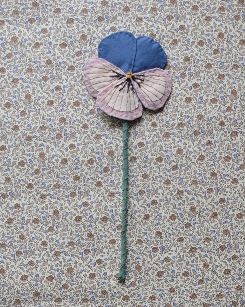 Image of Fabric Flower - Blue and light dusty rose