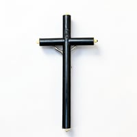 Image 8 of Crucifix ancien Napoléon III bois noirci et métal argenté Christ avec crâne Memento Mori