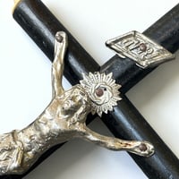 Image 2 of Crucifix ancien Napoléon III bois noirci et métal argenté Christ avec crâne Memento Mori
