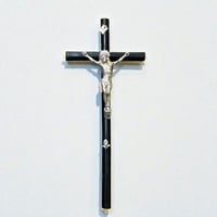 Image 1 of Crucifix ancien Napoléon III bois noirci et métal argenté Christ avec  crâne Memento Mori