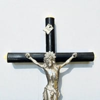 Image 2 of Crucifix ancien Napoléon III bois noirci et métal argenté Christ avec  crâne Memento Mori
