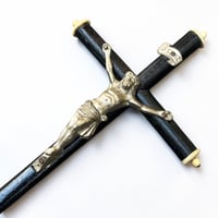 Image 5 of Crucifix ancien Napoléon III - bois noirci et métal argenté Christ avec crâne Memento Mori