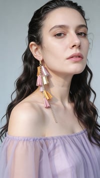 Image 2 of Orecchini pendenti in pelle AFRODITE CASCATA - Sunset