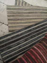 Image 3 of STEEL/GREY. PRINTED STRIPE VELVET OR LINEN with natural linen back or double sided print