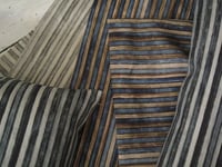 Image 2 of TEAL/TABAC. PRINTED STRIPE VELVET OR LINEN with natural linen back or double sided print