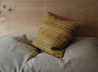 Image 4 of OCHRE/BUFF. PRINTED STRIPE VELVET OR LINEN with natural linen back or double sided print