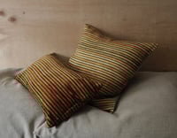 Image 1 of OCHRE/BUFF. PRINTED STRIPE VELVET OR LINEN with natural linen back or double sided print