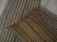 Image 2 of OCHRE/BUFF. PRINTED STRIPE VELVET OR LINEN with natural linen back or double sided print