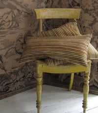 Image 3 of OCHRE/BUFF. PRINTED STRIPE VELVET OR LINEN with natural linen back or double sided print
