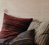 Image 5 of CARMINE/IRON. PRINTED STRIPE VELVET OR LINEN with natural linen back or double sided print