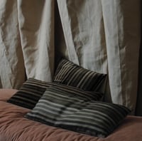 Image 3 of COCOA/DUST. PRINTED STRIPE VELVET OR LINEN with natural linen back or double sided print