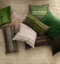 Image 4 of COCOA/DUST. PRINTED STRIPE VELVET OR LINEN with natural linen back or double sided print