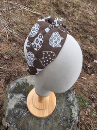 Image 2 of Pure Japanese Linen Twist Headband- Cats on Chocolate Brown