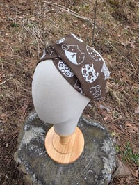 Image 1 of Pure Japanese Linen Twist Headband- Cats on Chocolate Brown