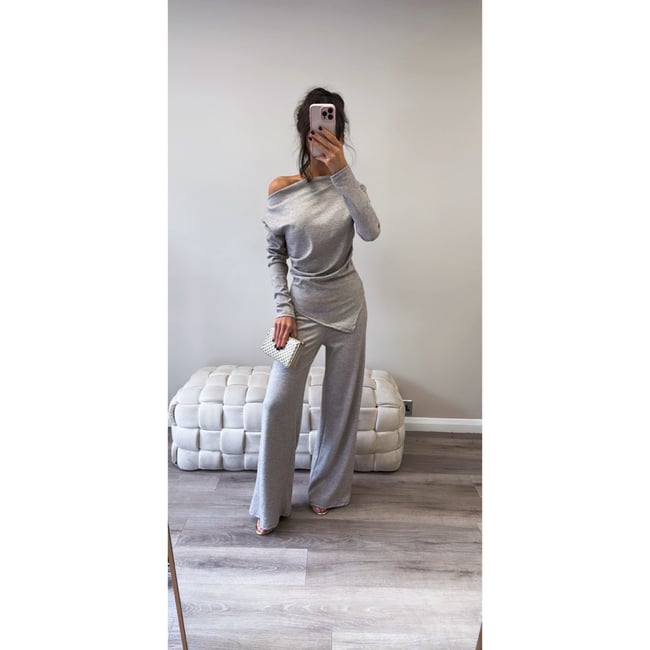 Beige ruched off the shoulder set 