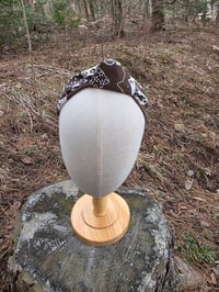 Image 2 of Pure Japanese Linen Knot Headband- Cats on Chocolate Brown 