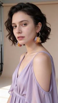 Image 4 of Orecchini pendenti in pelle AFRODITE HOOP - Sunset