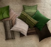 Image 3 of LEAF/LIME PRINTED STRIPE VELVET OR LINEN with natural linen back or double sided print