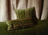 Image 4 of LEAF/LIME PRINTED STRIPE VELVET OR LINEN with natural linen back or double sided print