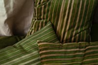 Image 5 of LEAF/LIME PRINTED STRIPE VELVET OR LINEN with natural linen back or double sided print
