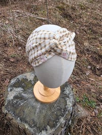 Image 2 of Pure Linen Twist Headband in Sage Gingham 