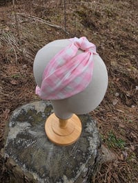 Image 1 of Pure Linen Twist Headband in Pink Gingham 