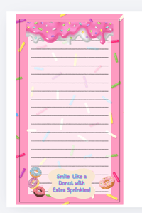 Handmade Colorful Notepad, notes, lined, pink, donut, gift, pad, dessert, sprinkles