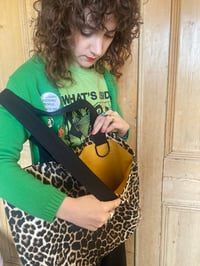 Image 6 of Black cat patch leopard large lined tote bag