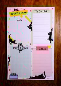 Image 1 of Handmade Today's Plan Black Cats Notepad, organize, pages, goals, list, gift, pad, colorful, planner