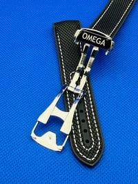 Image 4 of OMEGA 20mm-22mm Seamaster Planet Ocean Black White/Stitching Rubber Nylon Watch