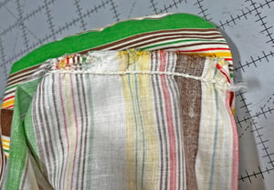 Image of Lot of 2 Vintage Green/Yellow/Brown Striped Feedsacks II