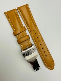 Image 1 of Tudor 22mm light Brown Leather Wrist Watch Strap With Stainless Steel Clasp NEW