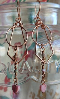 Image 3 of Rhodonite Gems Geometric Vibe Copper Earrings 💗