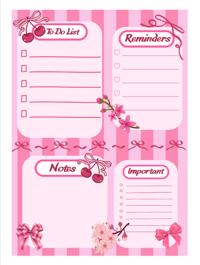 Handmade Cherries Pink To Do List Notepad, organize, pages, pad, notes, gift, planner, daily