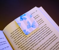 Image 1 of Handmade Magnetic Bookmark, blue, stripes, read, book, bows, journal, coquette, planner, gift