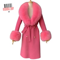 Image 1 of Luxury Fox Fur Collar Wool Coat | Belted Long Coat