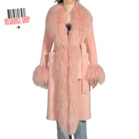 Image 2 of Luxury Mongolian Lamb Fur Trim Wool Coat | Belted Long Coat | Designer Inspired | Multiple Colors