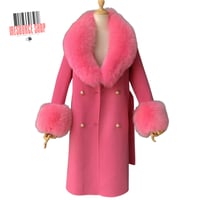 Image 2 of Luxury Fox Fur Collar Wool Coat | Belted Long Coat