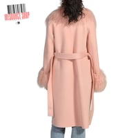 Image 4 of Luxury Mongolian Lamb Fur Trim Wool Coat | Belted Long Coat | Designer Inspired | Multiple Colors