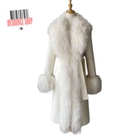 Image 5 of Luxury Mongolian Lamb Fur Trim Wool Coat | Belted Long Coat | Designer Inspired | Multiple Colors