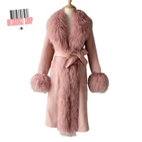 Image 1 of Luxury Mongolian Lamb Fur Trim Wool Coat | Belted Long Coat | Designer Inspired | Multiple Colors