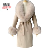 Image 7 of Luxury Fox Fur Collar Wool Coat | Belted Long Coat