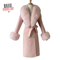 Image 8 of Luxury Fox Fur Collar Wool Coat | Belted Long Coat