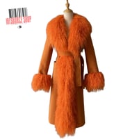 Image 7 of Luxury Mongolian Lamb Fur Trim Wool Coat | Belted Long Coat | Designer Inspired | Multiple Colors