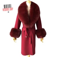 Image 9 of Luxury Fox Fur Collar Wool Coat | Belted Long Coat