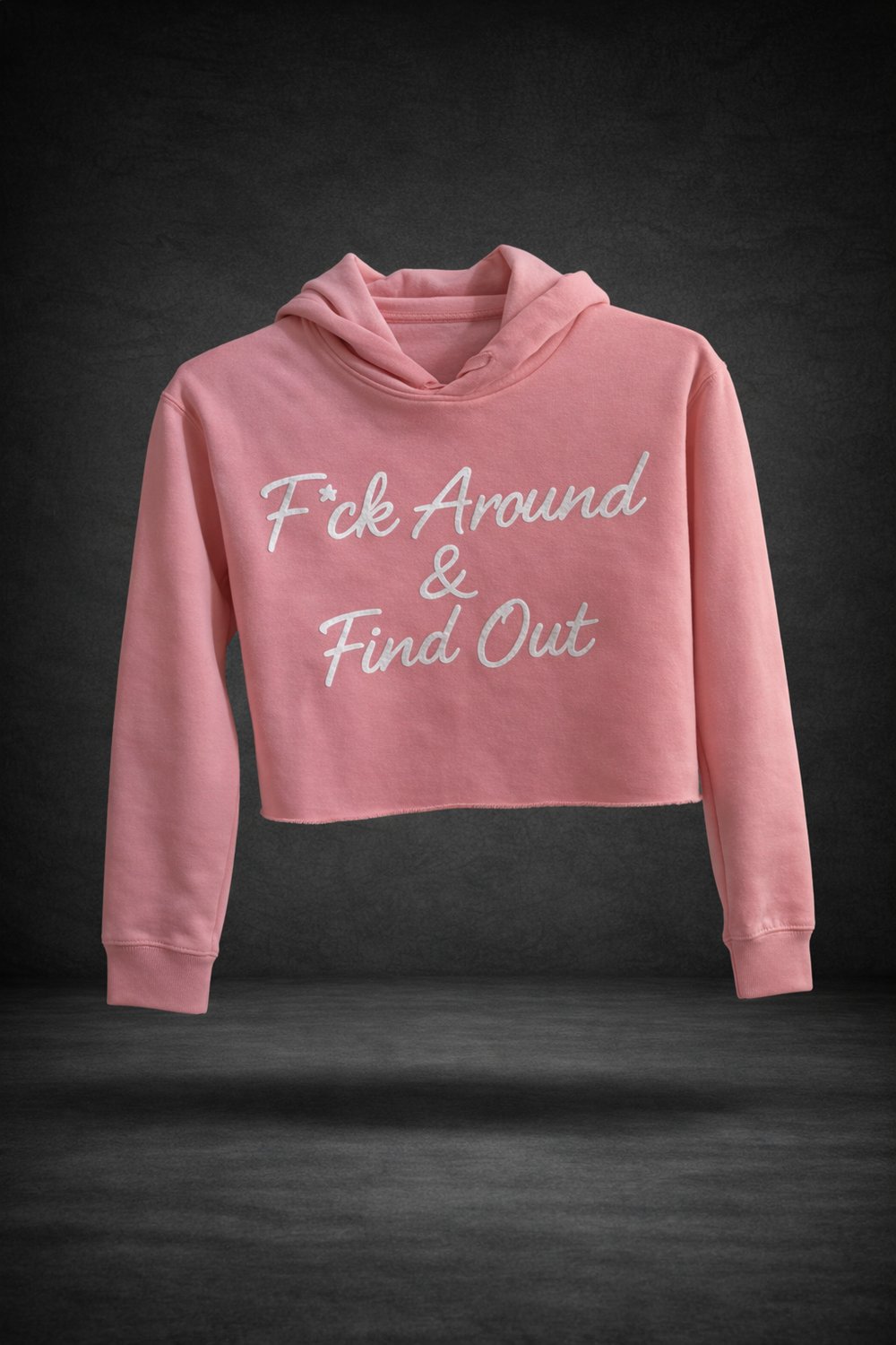 Image of F*ck Around & Find Out women’s crop top pink hoodie.