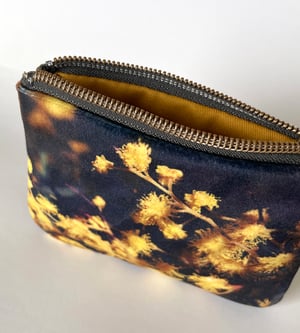 Image of Acacia flower, mini velvet zipper bag, fits cards
