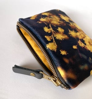 Image of Acacia flower, mini velvet zipper bag, fits cards