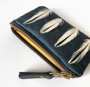 Image of Oystercatcher feathers, velvet zipper purse - fits cards